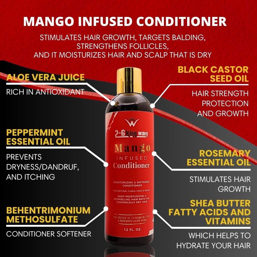 Infused Mango Shampoo & Conditioner (12 FL OZ) DUO Premium Quality Wave Natural Products 26 King Wavy Merch, LLC
