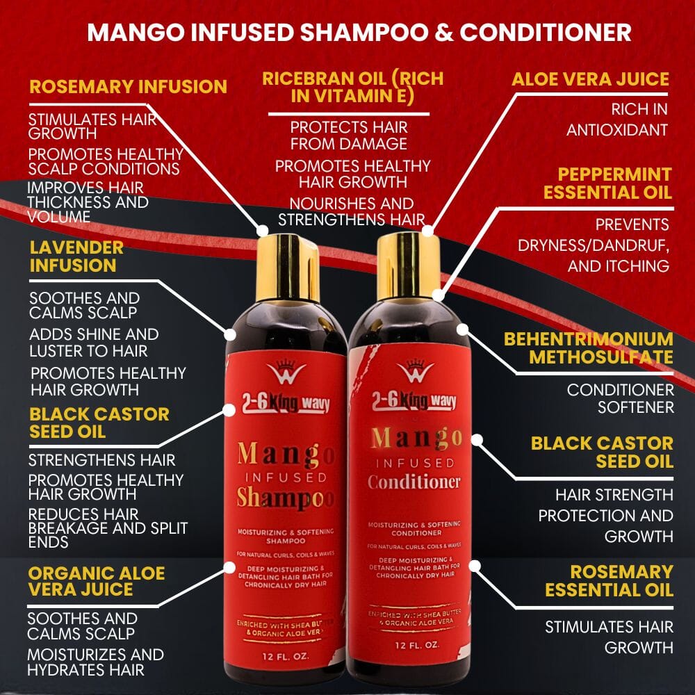 Infused Mango Shampoo & Conditioner (12 FL OZ) DUO Premium Quality Wave Natural Products 26 King Wavy Merch, LLC