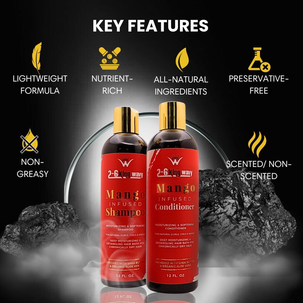 Infused Mango Shampoo & Conditioner (12 FL OZ) DUO Premium Quality Wave Natural Products 26 King Wavy Merch, LLC
