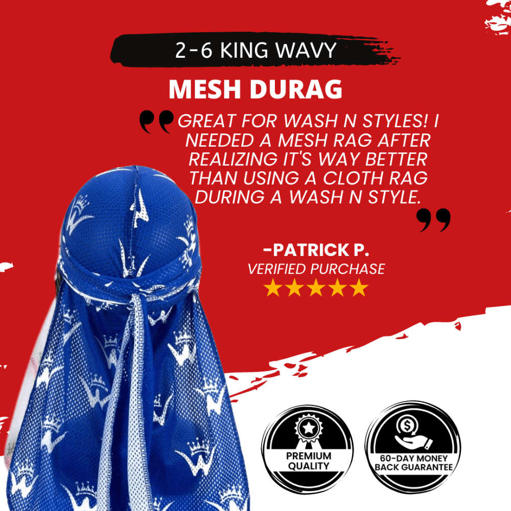 Mesh DuRag Blue (Wash n Style) Premium Quality Mesh Durag 26 King Wavy Merch, LLC
