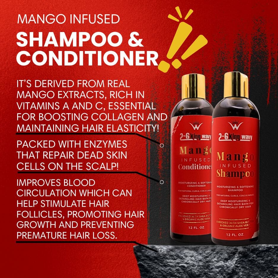 Infused Mango Shampoo & Conditioner (12 FL OZ) DUO Premium Quality Wave Natural Products 26 King Wavy Merch, LLC