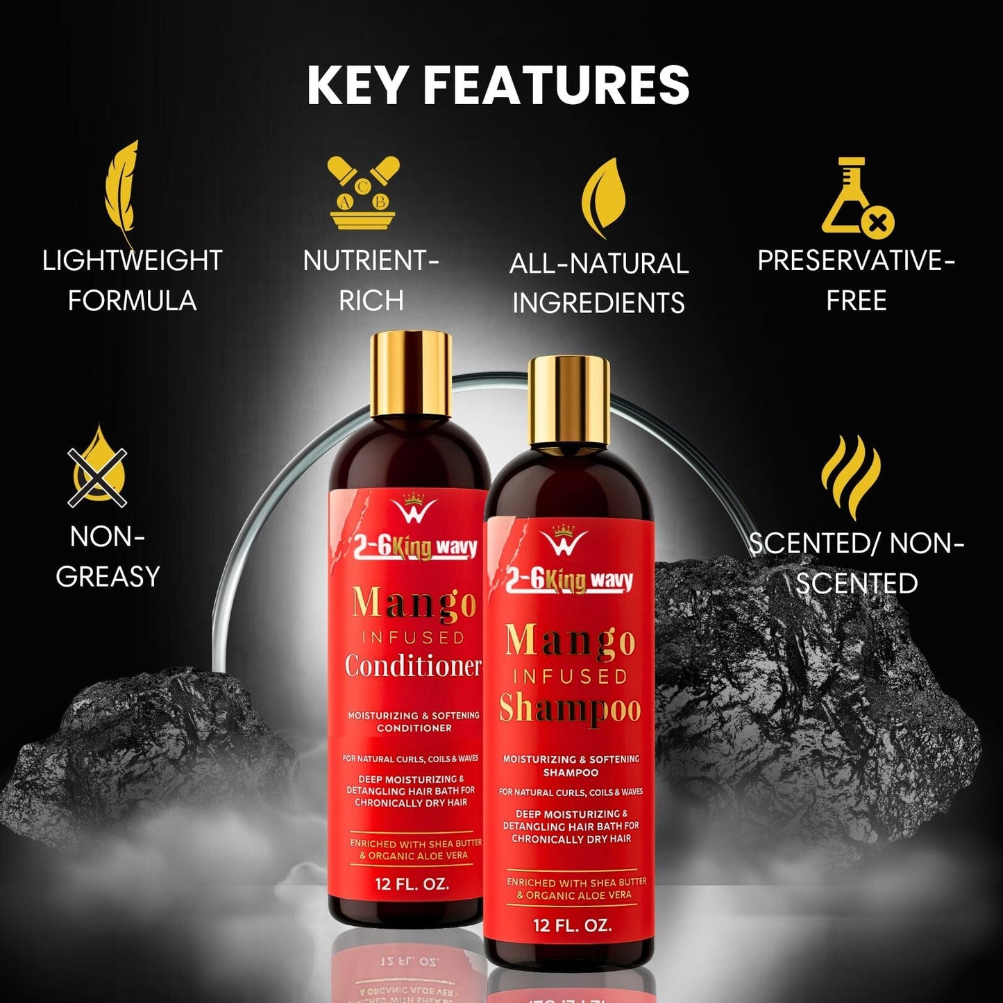 Infused Mango Shampoo & Conditioner (12 FL OZ) DUO Premium Quality Wave Natural Products 26 King Wavy Merch, LLC