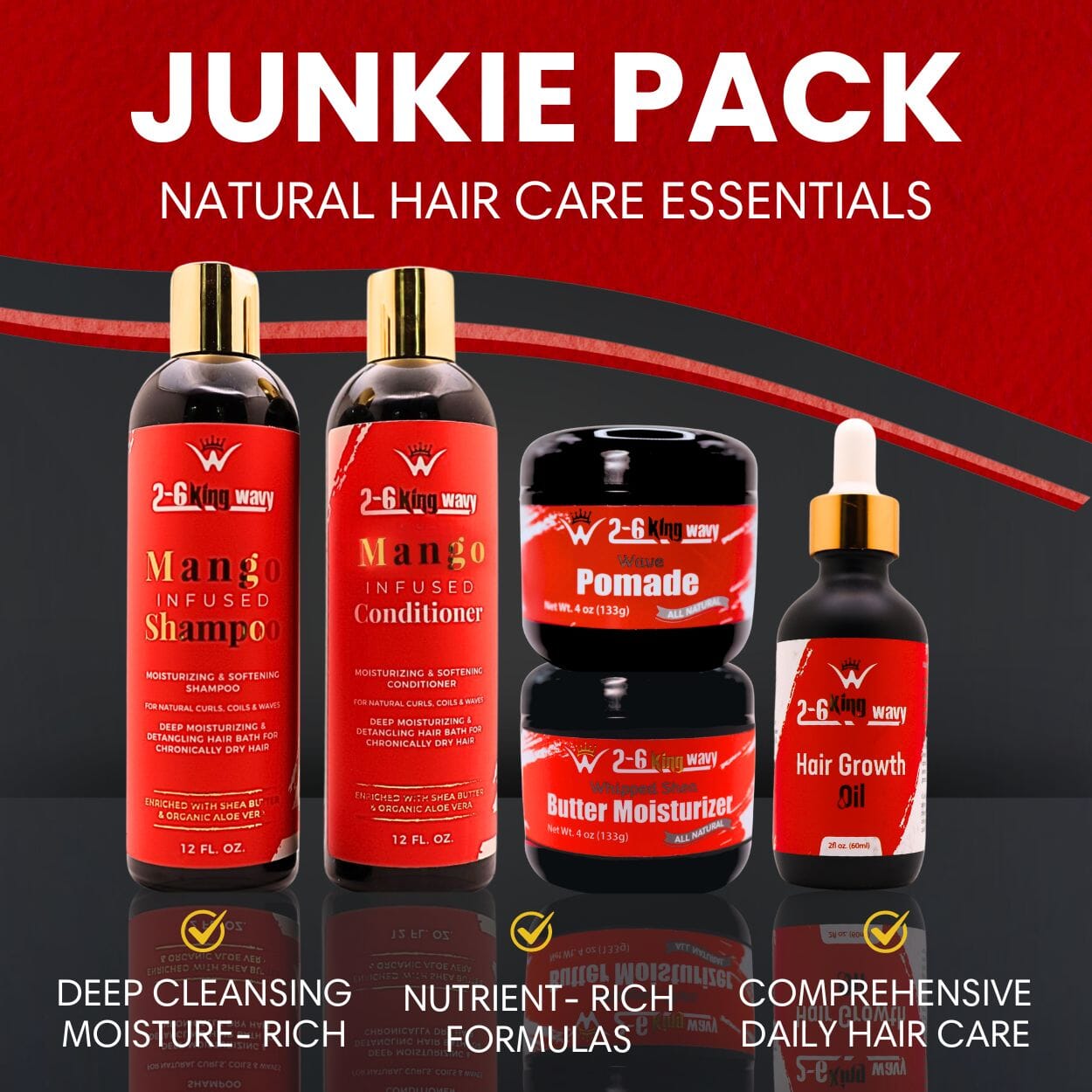 Junkie Pack - Natural Hair Care Essentials Wave Natural Products - Kit 26 King Wavy Merch, LLC
