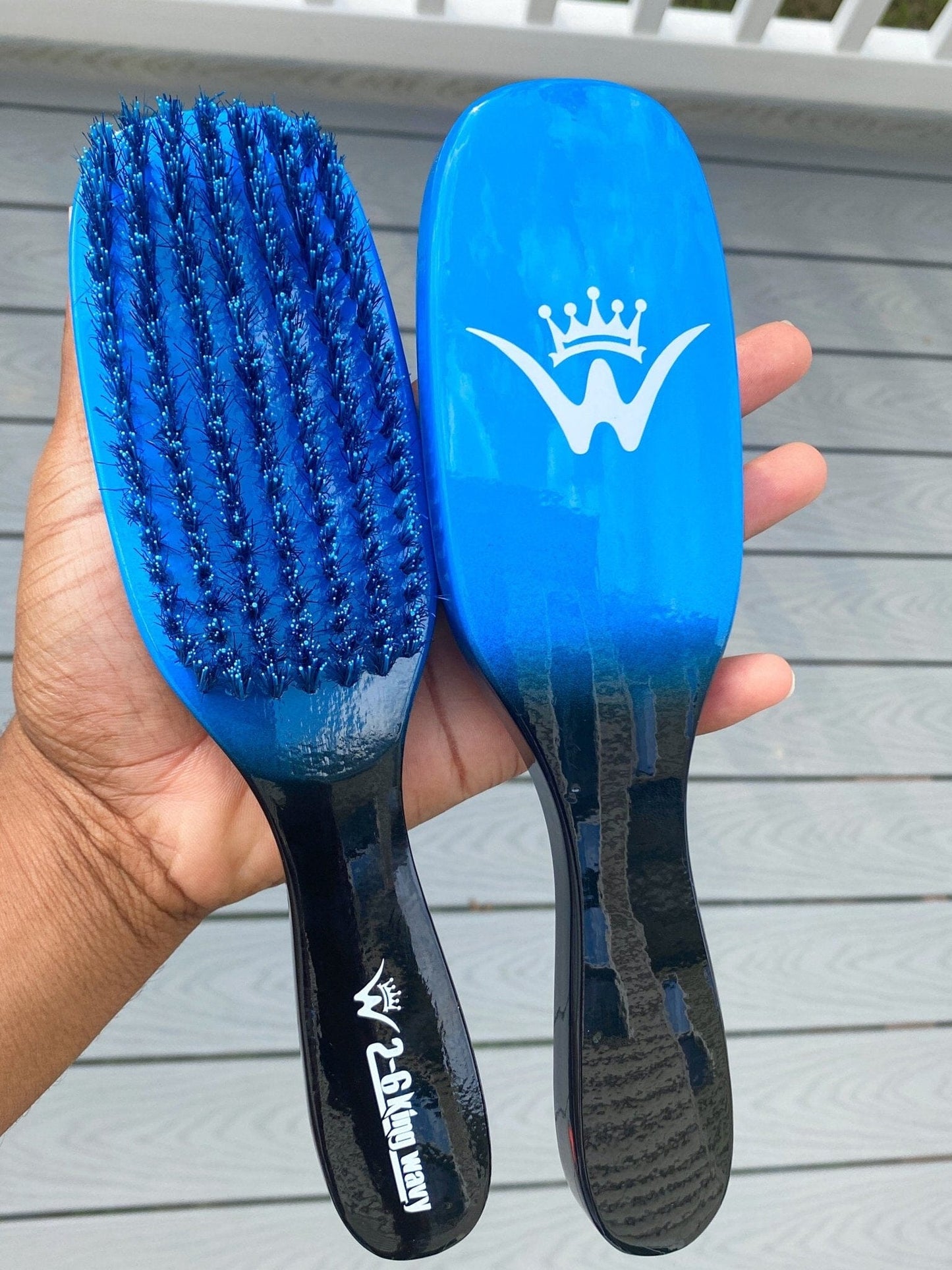Flat Wave Brush Blue Medium 7 Row Premium Quality Flat Wave Brush 26kingwavymerch