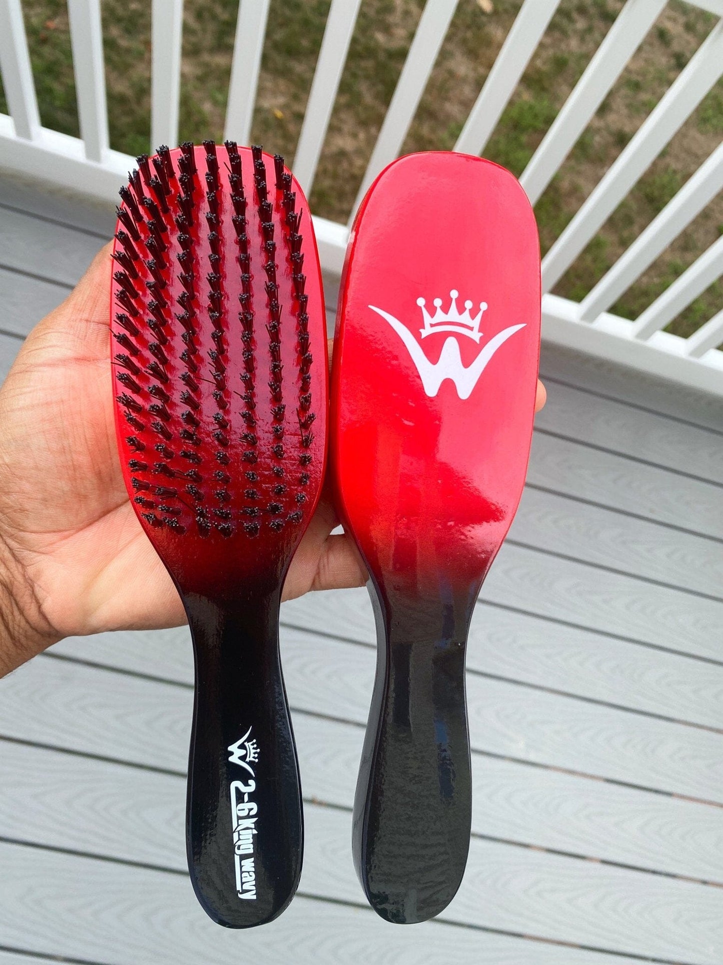 Flat Wave Brush Red Medium-Hard 7 Row Premium Quality Flat Wave Brush 26kingwavymerch