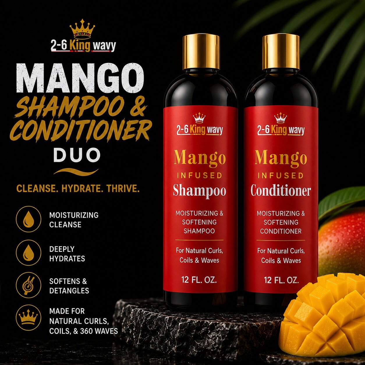 Mango Shampoo & Conditioner Duo for Dry Hair (Copy) Wave Natural Products 26 King Wavy Merch, LLC 