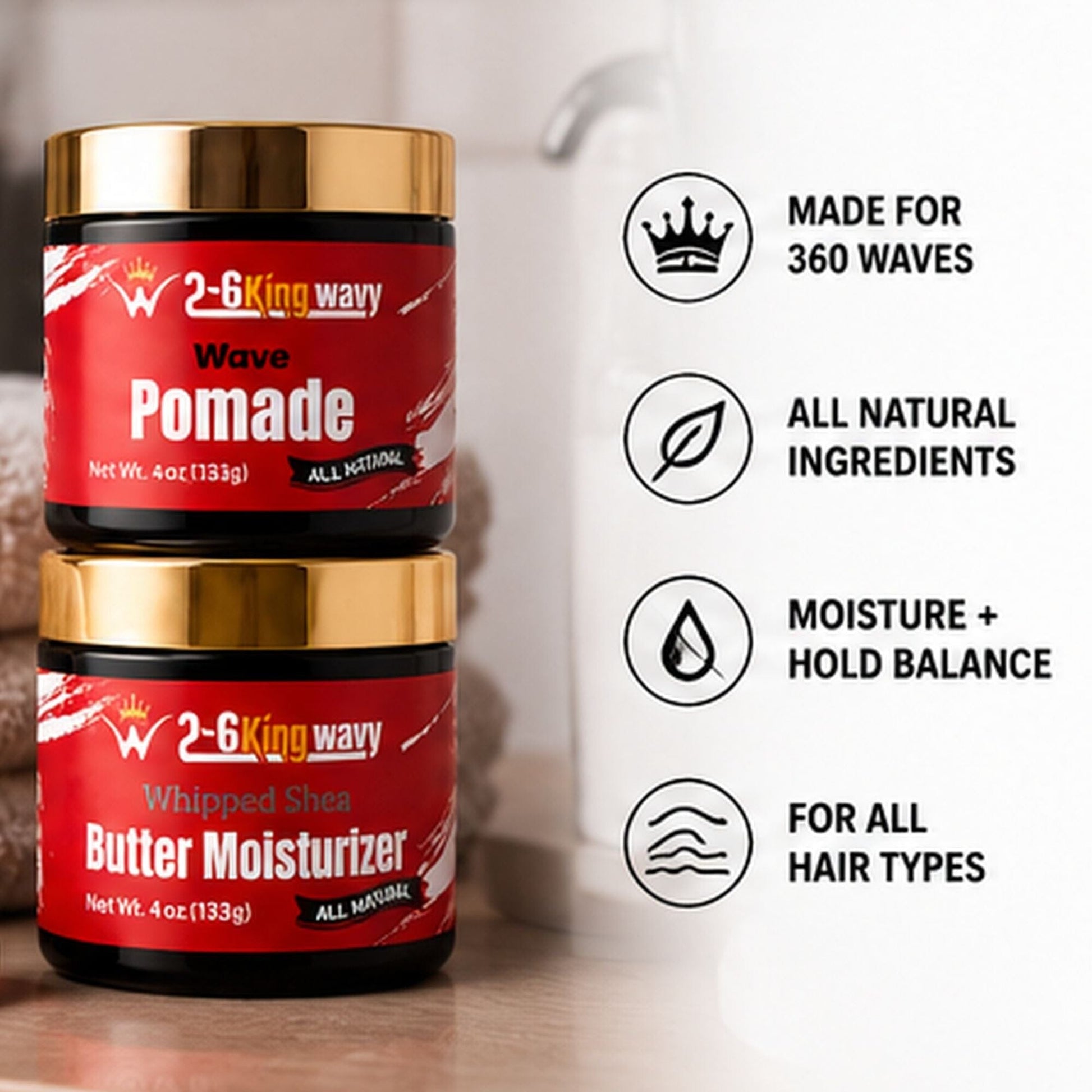 Wave Starter Duo: Pomade + Whipped Shea Butter Moisturizer Wave Natural Products 26 King Wavy Merch, LLC 