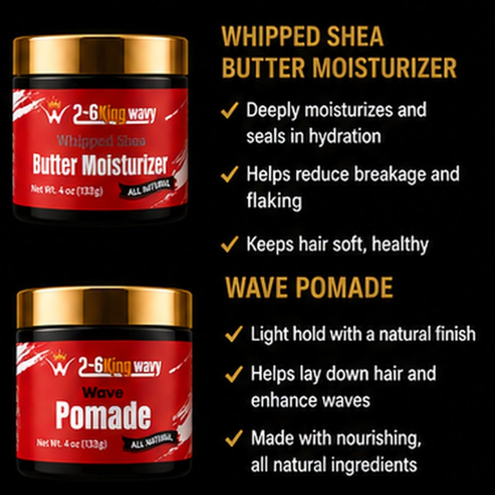 Wave Starter Duo: Pomade + Whipped Shea Butter Moisturizer Wave Natural Products 26 King Wavy Merch, LLC 