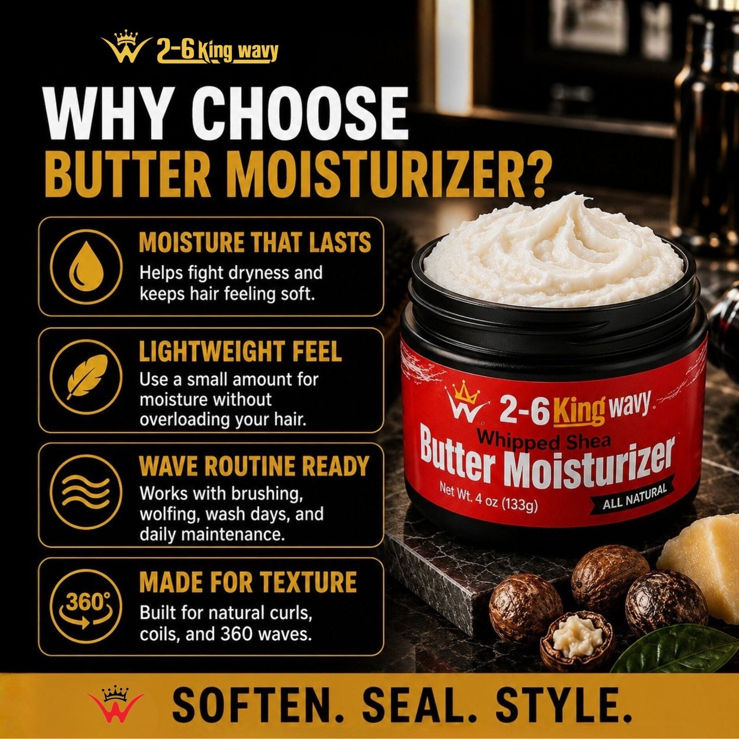 Whipped Shea Butter Moisturizer for Dry Hair® Wave Natural Products 26 King Wavy Merch, LLC 