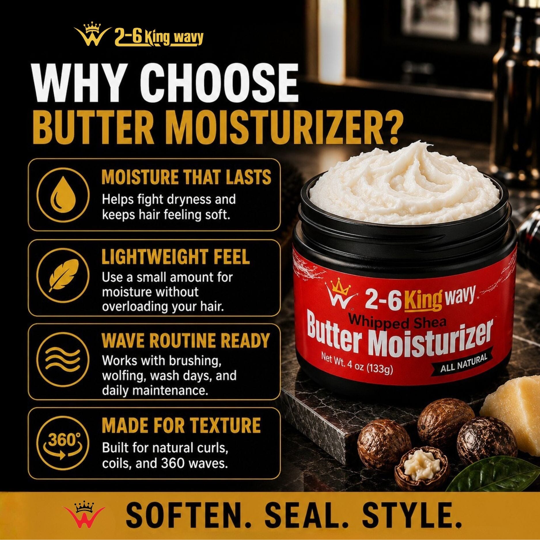 Whipped Shea Butter Moisturizer for Dry Hair® Wave Natural Products 26 King Wavy Merch, LLC 