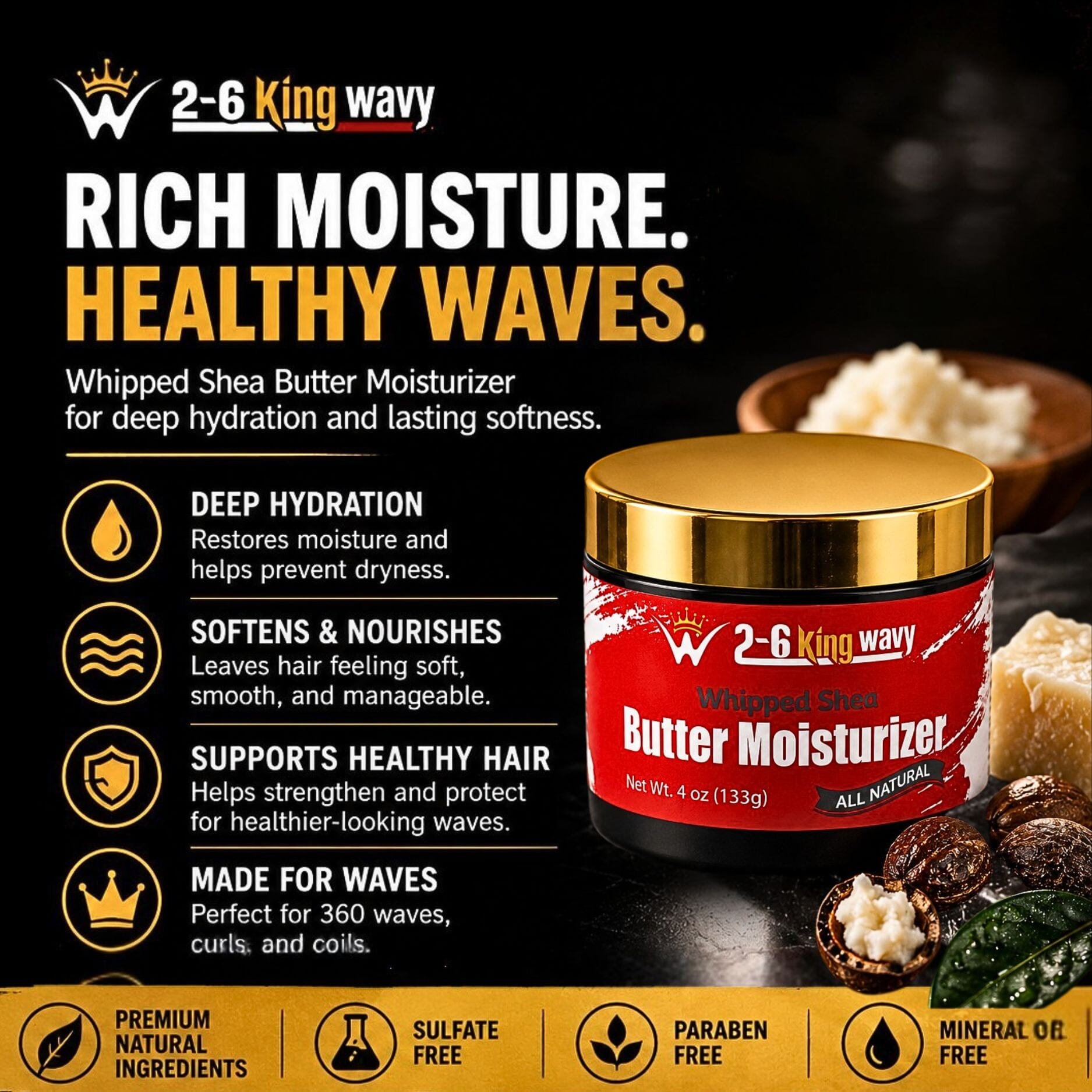 Whipped Shea Butter Moisturizer for Dry Hair® Wave Natural Products 26 King Wavy Merch, LLC 