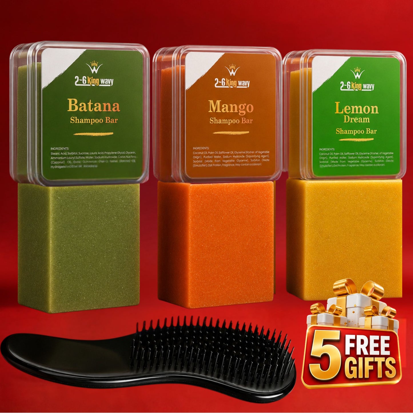 Buy 2 Bars Get 1 Free + 1 Free Detangler + 3 Free Containers