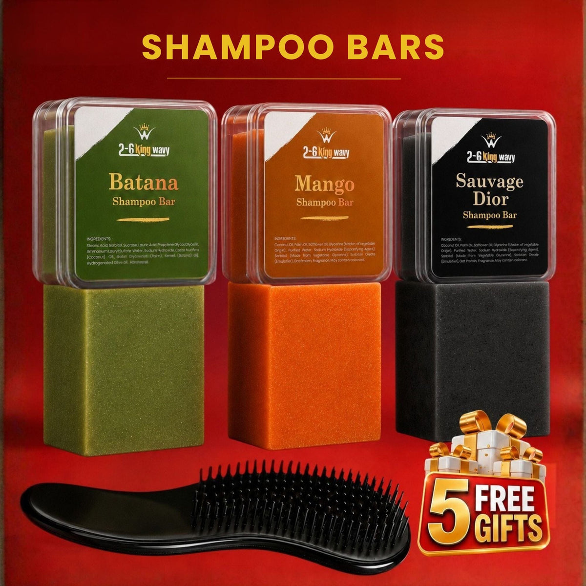Buy 2 Bars Get 1 Free + 1 Free Detangler + 3 Free Containers Wave Natural Products 2-6 King Wavy Merch 