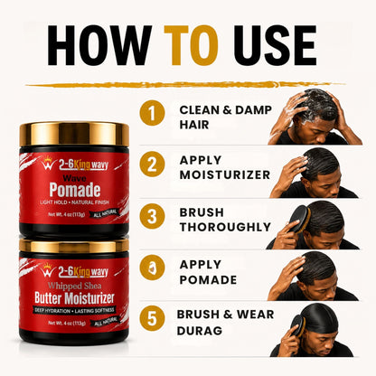 Wave Starter Duo: Pomade + Whipped Shea Butter Moisturizer Wave Natural Products 26 King Wavy Merch, LLC 