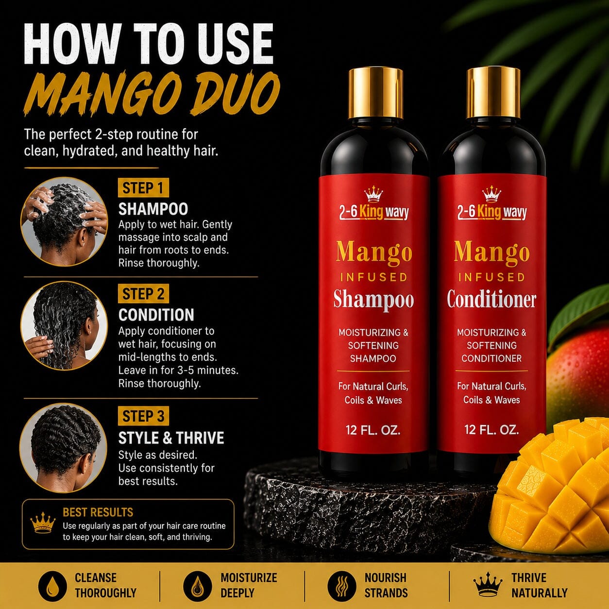 Mango Shampoo & Conditioner Duo for Dry Hair (Copy) Wave Natural Products 26 King Wavy Merch, LLC 