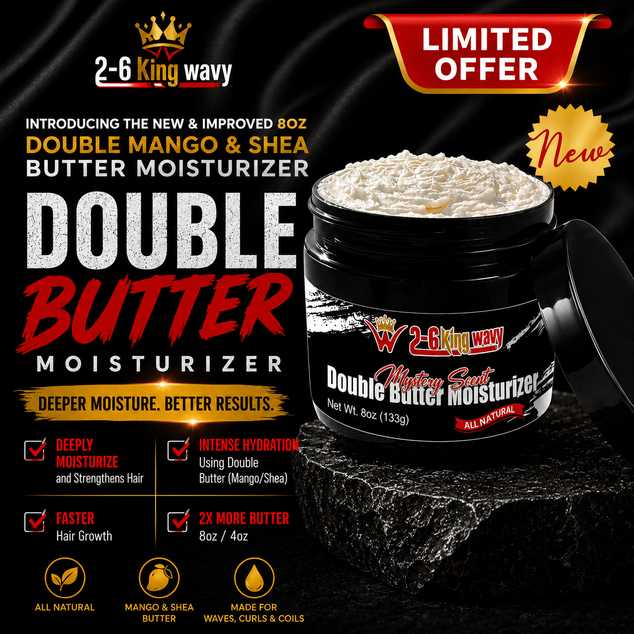 🔥Pre Order 🔥Double Butter Hair Moisturizer for Dry, Coarse Hair Wave Natural Products 26 King Wavy Merch, LLC 