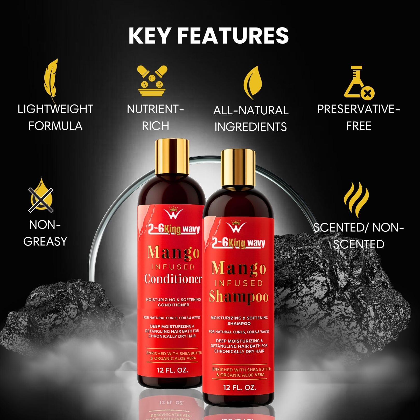 Infused Mango Shampoo & Conditioner (12 FL OZ) DUO Premium Quality Wave Natural Products 26 King Wavy Merch, LLC 