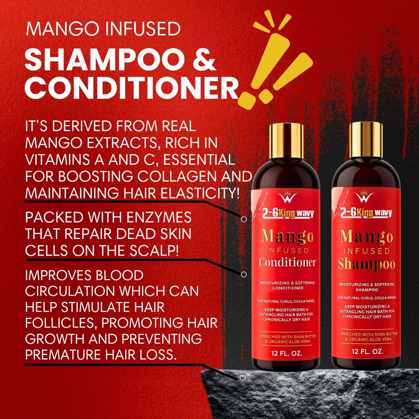 Infused Mango Shampoo & Conditioner (12 FL OZ) DUO Premium Quality Wave Natural Products 26 King Wavy Merch, LLC 