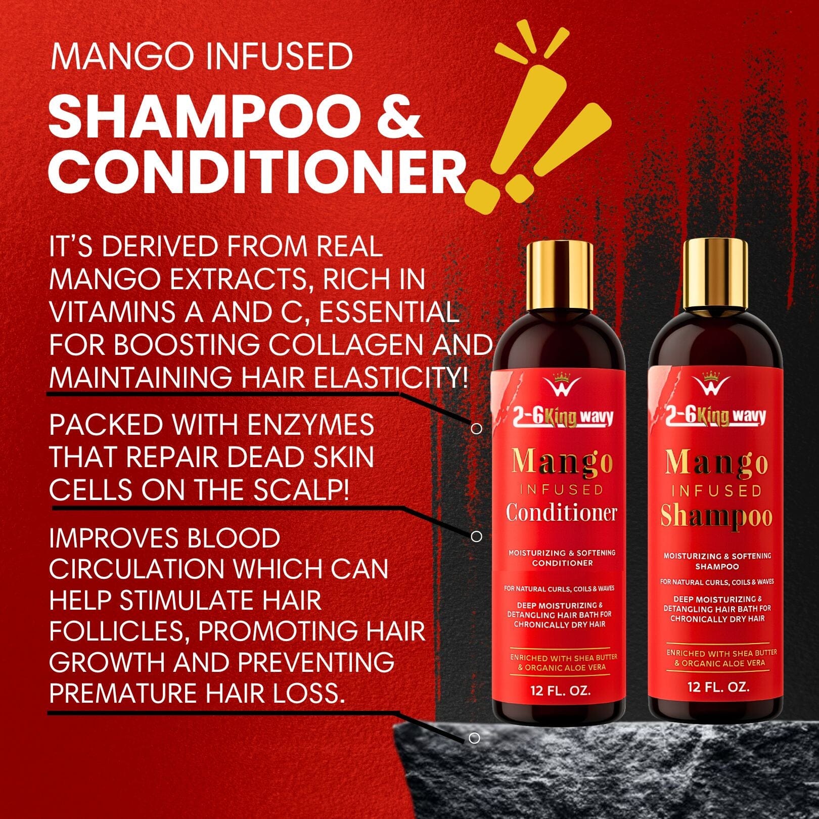 Infused Mango Shampoo & Conditioner (12 FL OZ) DUO Premium Quality Wave Natural Products 26 King Wavy Merch, LLC 