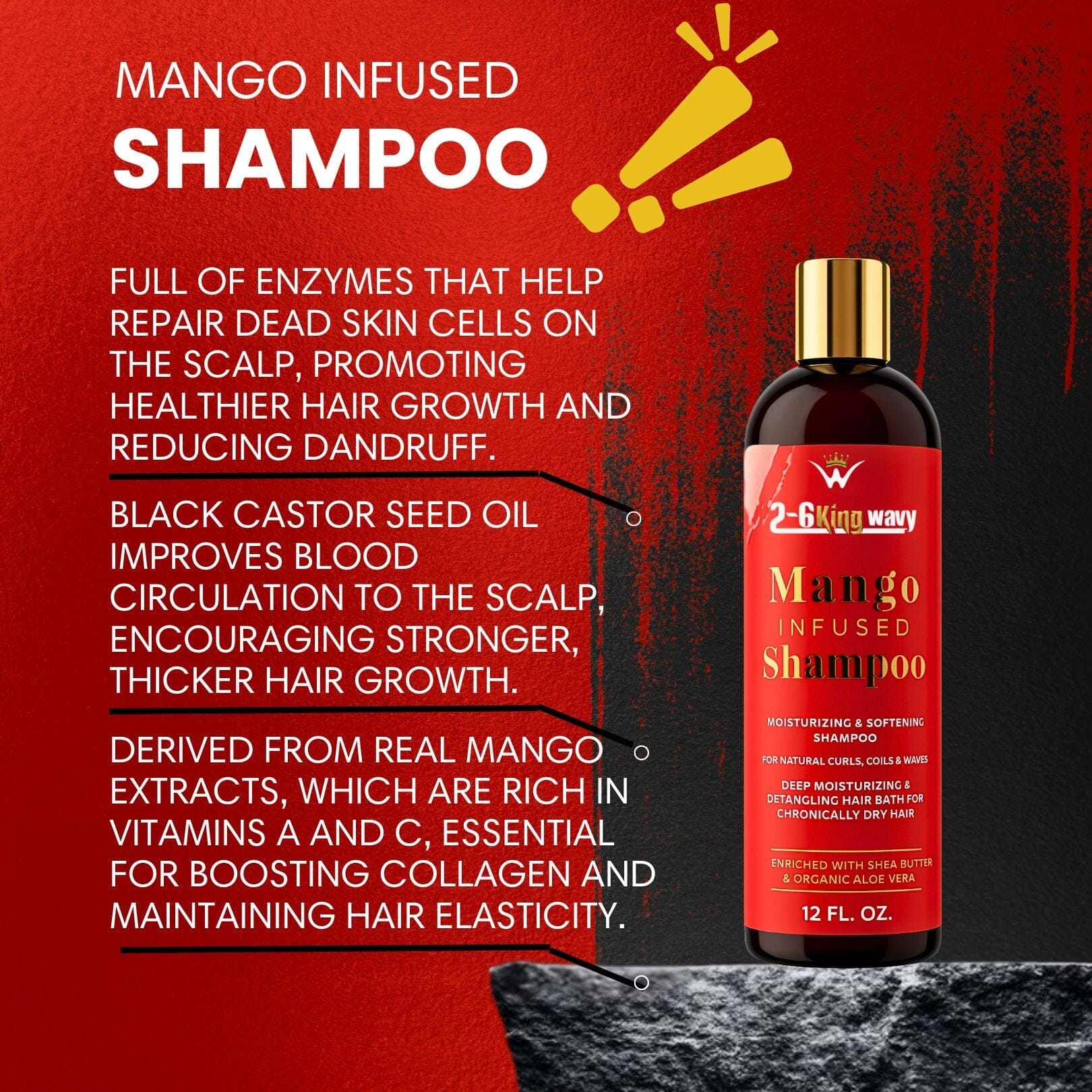 Infused Mango Shampoo 12 FL OZ Premium Quality Wave Natural Products 26 King Wavy Merch, LLC 