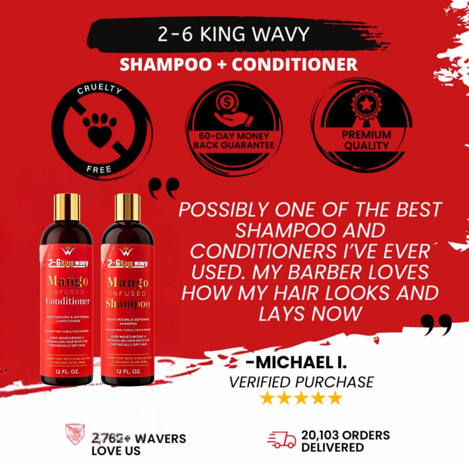 Infused Mango Shampoo & Conditioner (12 FL OZ) DUO Premium Quality Wave Natural Products 26 King Wavy Merch, LLC 