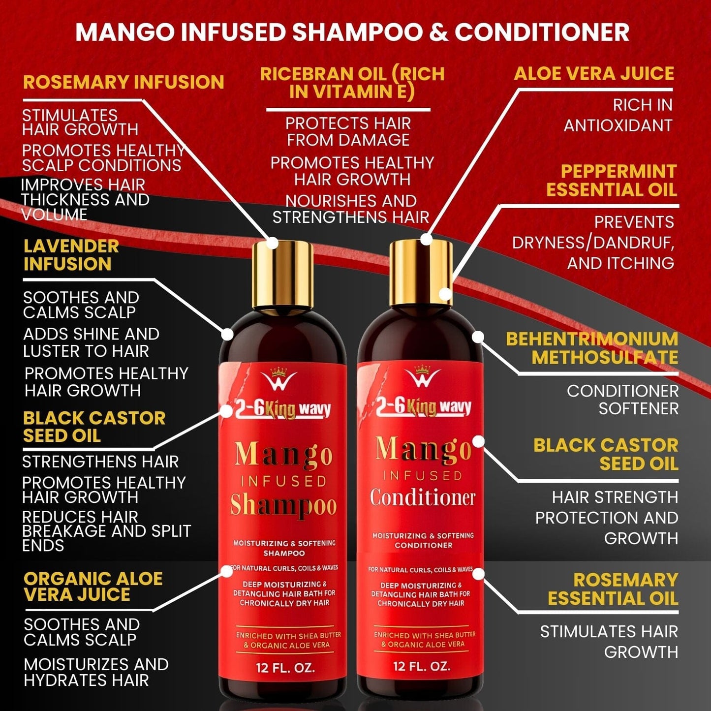 Infused Mango Shampoo & Conditioner (12 FL OZ) DUO Premium Quality Wave Natural Products 26 King Wavy Merch, LLC 