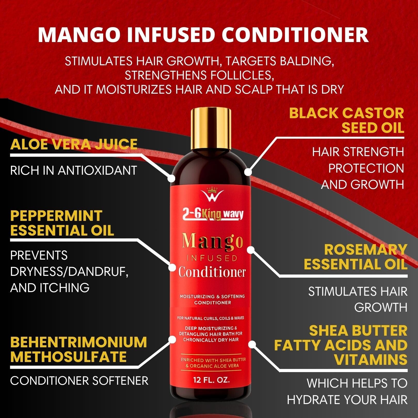 Infused Mango Shampoo 12 FL OZ Premium Quality (10% Off) Wave Natural Products 26 King Wavy Merch, LLC 