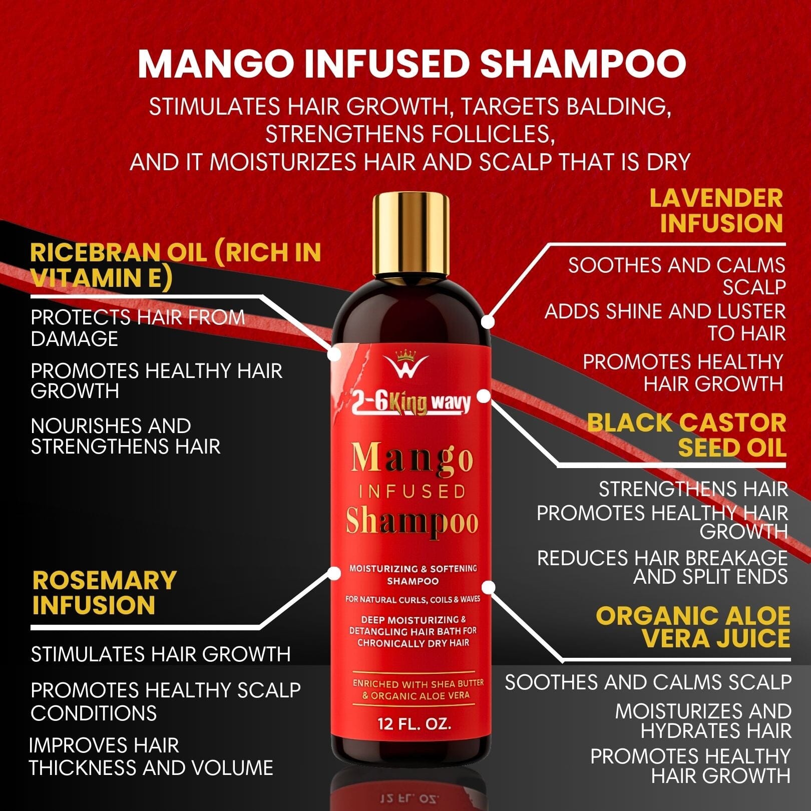 Infused Mango Shampoo 12 FL OZ Premium Quality Wave Natural Products 26 King Wavy Merch, LLC 