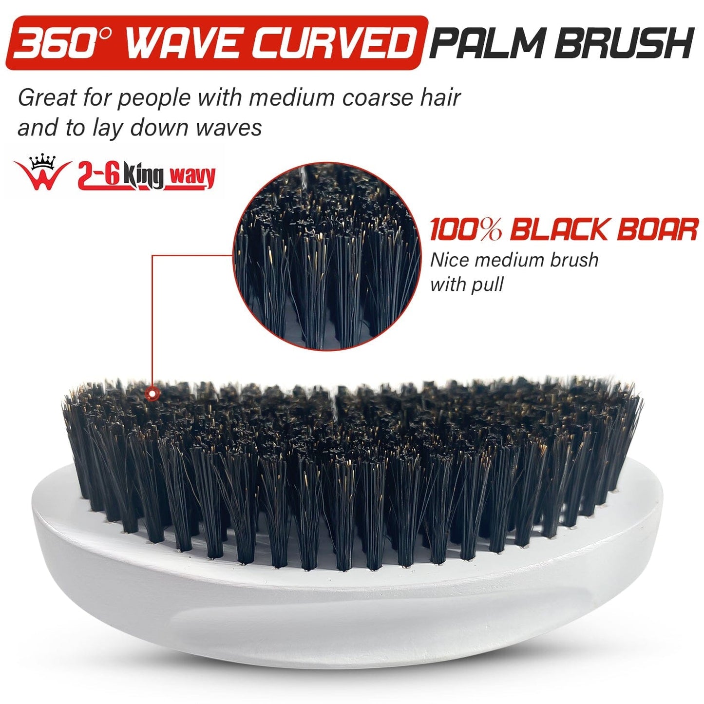 White Medium Brush 360 Wave Premium 360 Palm Wave Brush 26 King Wavy Merch, LLC 