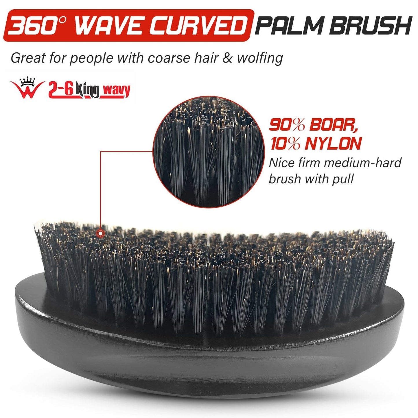 Black Medium Hard Brush 360 Wave Premium 360 Palm Wave Brush 26 King Wavy Merch, LLC 